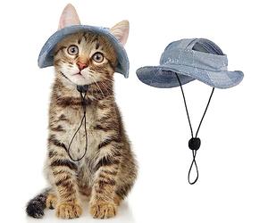 DENTRUN Cat Cowboy Hat with Ear Holes for Tiny Pets Birthday Party Costume, Headwear for Kittens, Funny Sombrero Chihuahua Beanie Cap Party Decorations