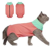 DENTRUN Cat Vest After Surgery Female Cat Surgery Recovery Suit with Zipper Kitten Onesie Prevent Licking Skin Disease (Pink, L)