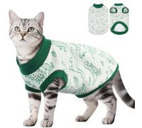 DENTRUN Sleeveless Cat Vest with Dinosaur Print, Breathable Ultra-Soft Dralon Fleece Cat Sweater, All-Season Pet Costume Apparel for Cats, Kitten Clothing for Indoor/Outdoor, Green, XS