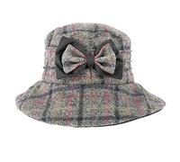 Dents Abraham Moon Ladies Checked Fabric Hat with Bow Detail Wax Brim Grey