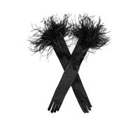 Dents Gloves Womens Long Satin Ostrich Feather Glamorous Opera Black Tie Gloves