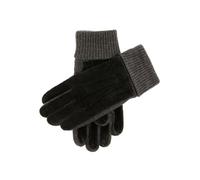 Dents Kendal Men's Fleece Lined Suede Gloves with Knitted Cuffs BLACK/CHARCOAL L