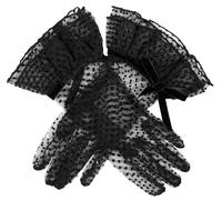 Dents Womens Caroline Double Cuff and Bow Spotty Tulle Gloves - Black