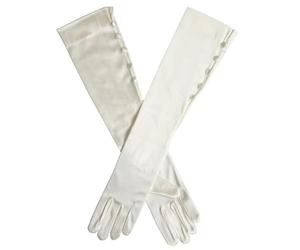 Dents Womens Daphne Long Below Elbow Satin Button Gloves - Ivory