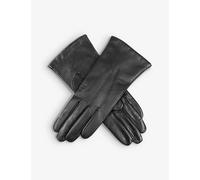 Women’s Touchscreen Three-Point Cashmere-Lined Leather Gloves - Black / 8