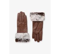Dents Womens Dents Sarah Faux Fur-Trim Leather Gloves Chestnut S