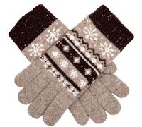 Dents Womens Fair Isle Jacquard Design Knitted Gloves - Oatmeal Beige