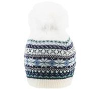 Dents Womens Jacquard Fair Isle Faux Fur Pom Pom Knitted Bobble Hat - Winter White