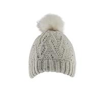 Dents Women's Lace Knit Hat with Faux Fur Pom Pom WINTER WHITE ONE