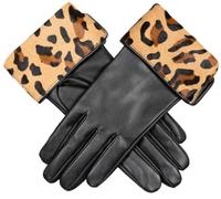 Dents Womens Maya Ponyskin Leopard Print Cuff Leather Gloves - Black - Medium