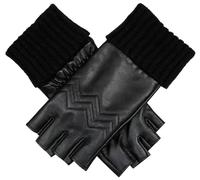 Dents Womens Serena Quilted Chevron Fingerless Leather Gloves - Black - Medium