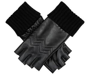 Dents Womens Serena Quilted Chevron Fingerless Leather Gloves - Black - Medium
