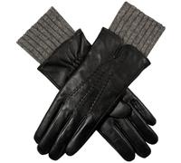 Dents Womens Tamara Knitted Cuff Leather Gloves - Black/Charcoal - Medium