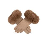 Dents Women's Touchscreen Faux Suede Gloves with Faux Fur Cuffs CAMEL ONE
