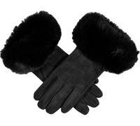 Dents Women's Touchscreen Faux Suede Gloves with Faux Fur Cuffs BLACK ONE