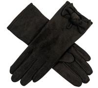 Dents Womens Velour Lined Faux Suede Bow Gloves - Black/Black