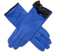 Dents Womens Velour Lined Faux Suede Bow Gloves - Cobalt Blue/Black