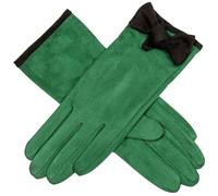 Dents Womens Velour Lined Faux Suede Bow Gloves - Emerald Green/Black