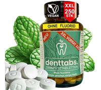 denttabs Toothbrush Tablets Mint Fluoride-Free in XXL Storage Jar 250 Tabs, Enough for 4 Months Natural Dental Care. The Complete Alternative to Conventional Toothpaste without Fluoride