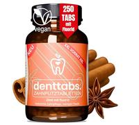 Denttabs Toothbrush Tablets with Delicious Cinnamon Flavour 250 Pieces in XXL Glass with Fluoride