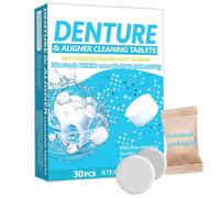 Denture & Aligner Cleaning Tablets, 30 Pieces, 0.17oz Tablets for Retainers and Night Guards, Fast-Acting 3-Minute Deep Clean for Invisalign, Removes Stains