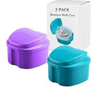 Denture Bath Box Cup, Complete Clean Care for Dentures, Clear Braces, Mouth Guard, Night Guard & Retainers,Traveling (Blue & Purple)