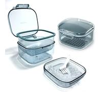 Denture Bath Box , Denture Case,Retainer cup,Three-Layer Separation Retainer Case, Denture Cup , Mouth Guards Holder,Partial Denture Soak Container,Retainer Holder Box Size :3.15*2.08*3.35in(blue)