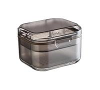 Denture Bath Box with Three-Layer Separation - Retainer Case, Denture Cup & Mouth Guard Holder, Leak-Proof Soak Container for Dentures, Retainers & Night Guards (Black)