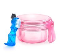 Denture Bath Case Denture Cleaning Cup with Lid Leak Proof, False Teeth Holder Mouthguard Storage Box Retainer Soaking Case for TravelHousehold|Office - Transparent Pink