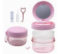 Denture Bath Case, Leak Proof Magnetic Denture Cup for Travel, 3-in-1 Retainer Cleaning Box with Brush, Extractor & Mirror, Large Capacity Container for Invisalign, Full/Partial Dentures, Mouth Guard