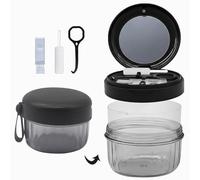 Denture Bath Case, Leak Proof Magnetic Denture Cup for Travel, 3-in-1 Retainer Cleaning Box with Brush, Extractor & Mirror, Large Capacity Container for Invisalign, Full/Partial Dentures, Mouth Guard