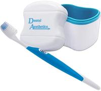 Denture Bath & Silicone Toothbrush for Valplast Flexible Dentures ~ Storage Container & Brush (Blue Bath, Blue Brush)