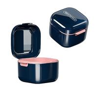 Denture Box Dental Bath with Strainer Portable False Teeth Storage Container Dual Purpose Hygienic Denture Case for Storage and Immersion of Mouthguards Retainers and Dental Appliances (Blue)