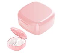 Denture Box,Portable False Teeth Container,Denture Case with Strainer for Soaking/Cleaning,Denture Case for Cleaning,Travel-Friendly Design (Pink)