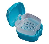 Denture Box with Strainer, Portable False Teeth Storage Container, Orthodontic Dental Retainer Box Denture Cleaning Kit for Travel, Retainer Cleaning(Light Blue)