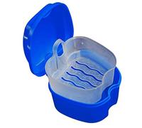 Denture Box with Strainer, Portable False Teeth Storage Container, Orthodontic Dental Retainer Box Denture Cleaning Kit for Travel, Retainer Cleaning(Dark Blue)