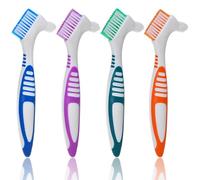 Denture Brush ( 4 Pack ) Double Sided Multi-Layered Bristles Ergonomic Rubber Anti-Slip Handle Denture Toothbrush Retainers Denture Cleaning Care Brush False Teeth Cleaning Brush Asst Colors (4)
