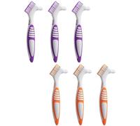 Denture Brush, 6 PCS Denture Toothbrush, Soft Toothbrush Set for Dentures and Retainers, Portable Double Bristle Head Braces Toothbrush Gentle Cleaning with Soft Bristles(Purple,Orange)