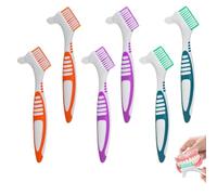 Denture Brush 6pcs Double Bristle Denture Toothbrush for Cleaning Retainers Retainer Brush (Purple, Green,Orange)