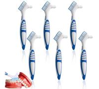 Denture Brush, Retainer Brush, Denture Cleaning Brush for False Teeth, Double Sided Toothbrush, Denture Care Set with Flexible Cleaner, Six Blue Brushes, 28g Per Brush