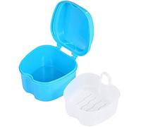 Denture Case, Blue, PP Material, with Drain Tray, Detachable Rinsing Basket, Sturdy Material, Portable Denture Bath for Travel Storage