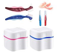 Denture Case & Cleaning Brush Set - 4 Piece Denture Brush, Storage Box for False Teeth