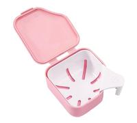 Denture Case, Denture Storage Box Anti-crack Store Dentures Professional Double Drain Easy to Use Denture Care Box for Cleaning Denture, Special Birthday Gift Pink