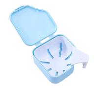 Denture Case, Denture Storage Box Anti-crack Store Dentures Professional Double Drain Easy to Use Denture Care Box for Cleaning Denture, Special Birthday Gift Blue