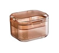 Denture Case, Denture Storage Case Transparent Dustproof Multi Layer Food Grade with Lid Cleaning ABS Denture Cup with Strainer Brush Storage Box for Elderly, Special Birthday Gift Apricot