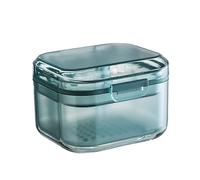 Denture Case, Denture Storage Case Transparent Dustproof Multi Layer Food Grade with Lid Cleaning ABS Denture Cup with Strainer Brush Storage Box for Elderly, Special Birthday Gift Blue