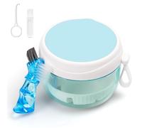 Denture Case, Leak Proof Denture Bath Cup for Travel, Denture Container Cups for Soaking Full & Partial Dentures, Retainers, Mouth Guard with Denture Cleaner Brush, Aligner Removal Tool - White