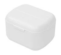 Denture Case, Orthodontics Storage Box Buckle Lid Hollow Out Double Layer Orthodontic Retainer Case Cleaning with Strainer Basket Household Products White