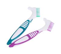 Denture Cleaning Brush 2pcs Double Sided Ergonomic Handle PP Nylon | Fine Bristles, Simple Care, Travel Use, Partial Dentures and Clasp Cleaning, for Orthodontic Patients