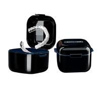 Denture Cup，Retainer Case,Cute Night Mouth Guard Box Holder, Storage Soak Container with Strainer basket for Travel Cleaning.(1 Pack,Black)